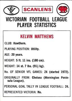 1974 Scanlens VFL #7 Kelvin Matthews Back
